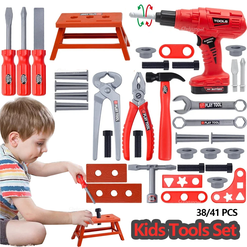 Pretend Tools Kit Kids 38/41 PCS Play Repair Tool Set Plastic Construction Toys with Screwdrivers for Toddler Boys Girls Child