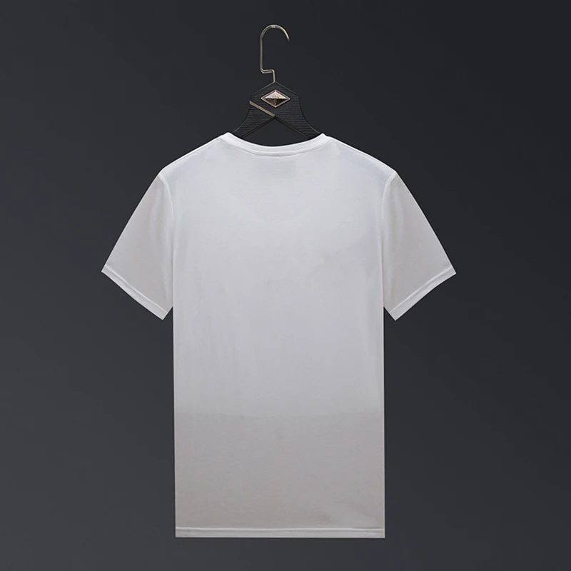 Casual White Shirt with Rhinestone Design for Men Women Summer Short Sleeves Tops T-shirts Mercerized Cotton