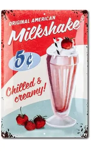 Letrero Metálico de Aluminio Estilo Retro Vintage Americano para Decoración de Pared o Puerta, con Diseño de Batido o Refresco, para Bar o Pub