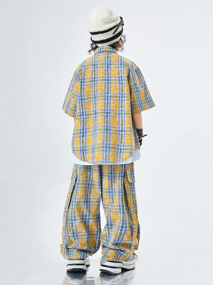 Mädchen Hip Hop Kariertes Hemd Cargo Hosen Jungen Street Dance Kleidung Set Kind Teensage Streetwear Kinder K-pop Jazz Kostüm