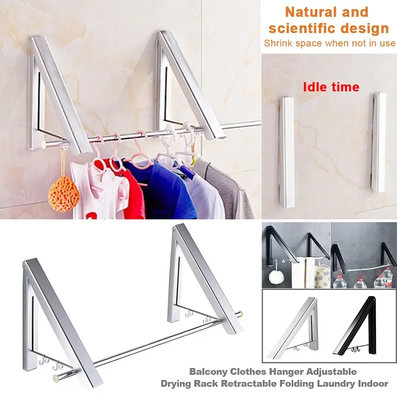 Portable Wall Clothing Hanger Outdoor Folding Drying Rack Telescopic Rack For Clothes Horse Clothesline Balcony Hook Rail Rods