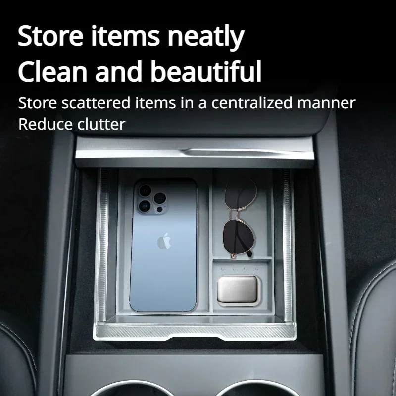 Central Control Storage Box for Tesla Model 3 Highland/Model Y Juniper Transparent Armbox Storage Box Silicone Pad Accessories