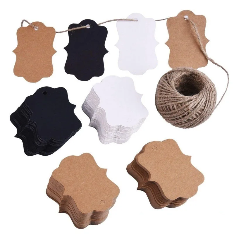 

100PCS Retro Kraft Paper Blank Tag Wordless Card Product Label DIY Decoration Labels Holiday Baking Packaging Clothing Tag