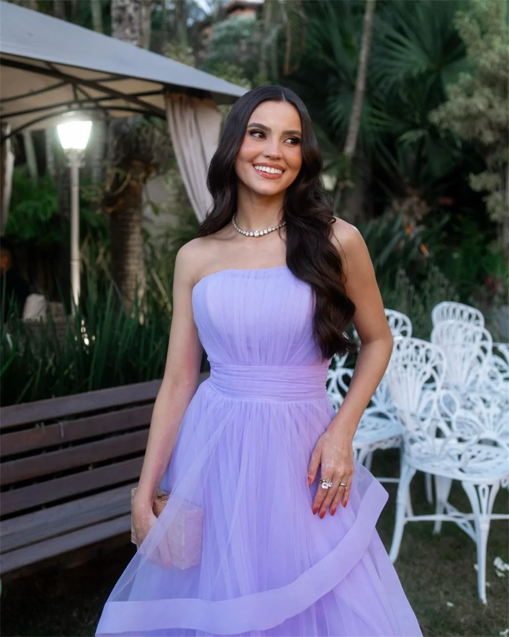 Jessica-vestidos De fiesta elegantes para mujer, vestidos De noche De tul morado, vestido De fiesta De boda sin tirantes Sexy, batas De velada personalizadas