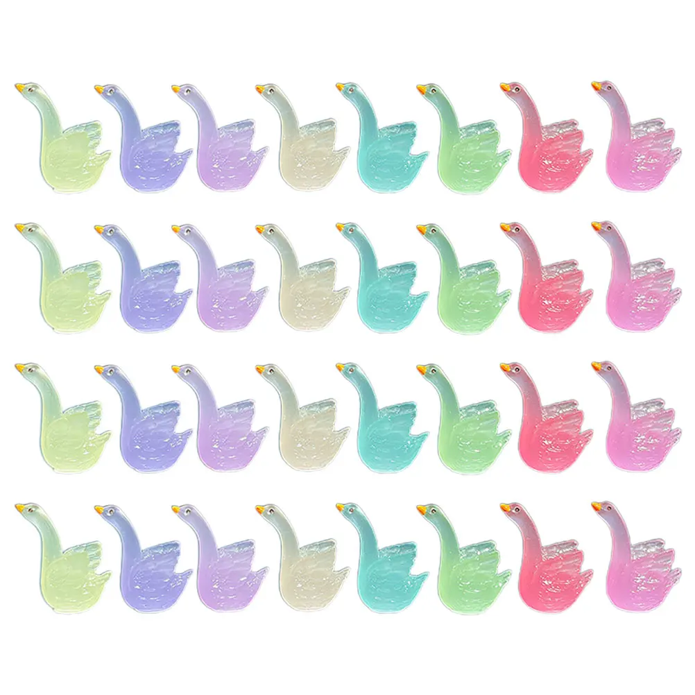 

32 Pcs Luminous Swan Figurine Mini Statue Creative Decorations Resin Figures Night Ornament Tiny Moss Landscape