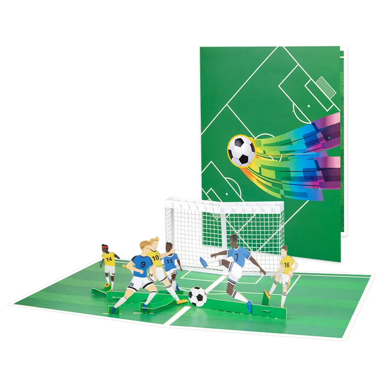 1 pcs pop-up creative new sports 3D greeting card football paper carving card gift handmade  thank you cards for business