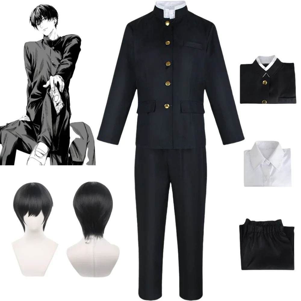 Yoshida Hirofumi Anime Motosierra Hombre Negro Imbibé para Anime Expo, Perruque de cheveux noirs Rick, Populaire