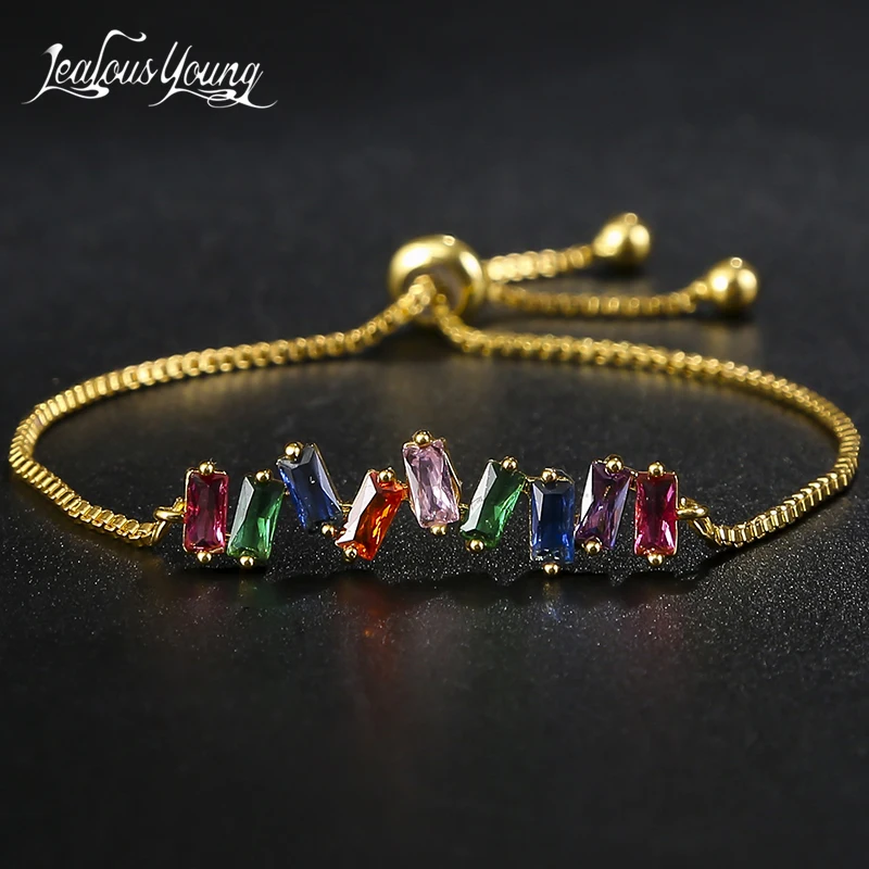 Fashion Yellow Gold Color Cubic Zirconia Bracelets for Women Adjustable Bracelet Trendy Cuban Link Chain Jewelry Accessories