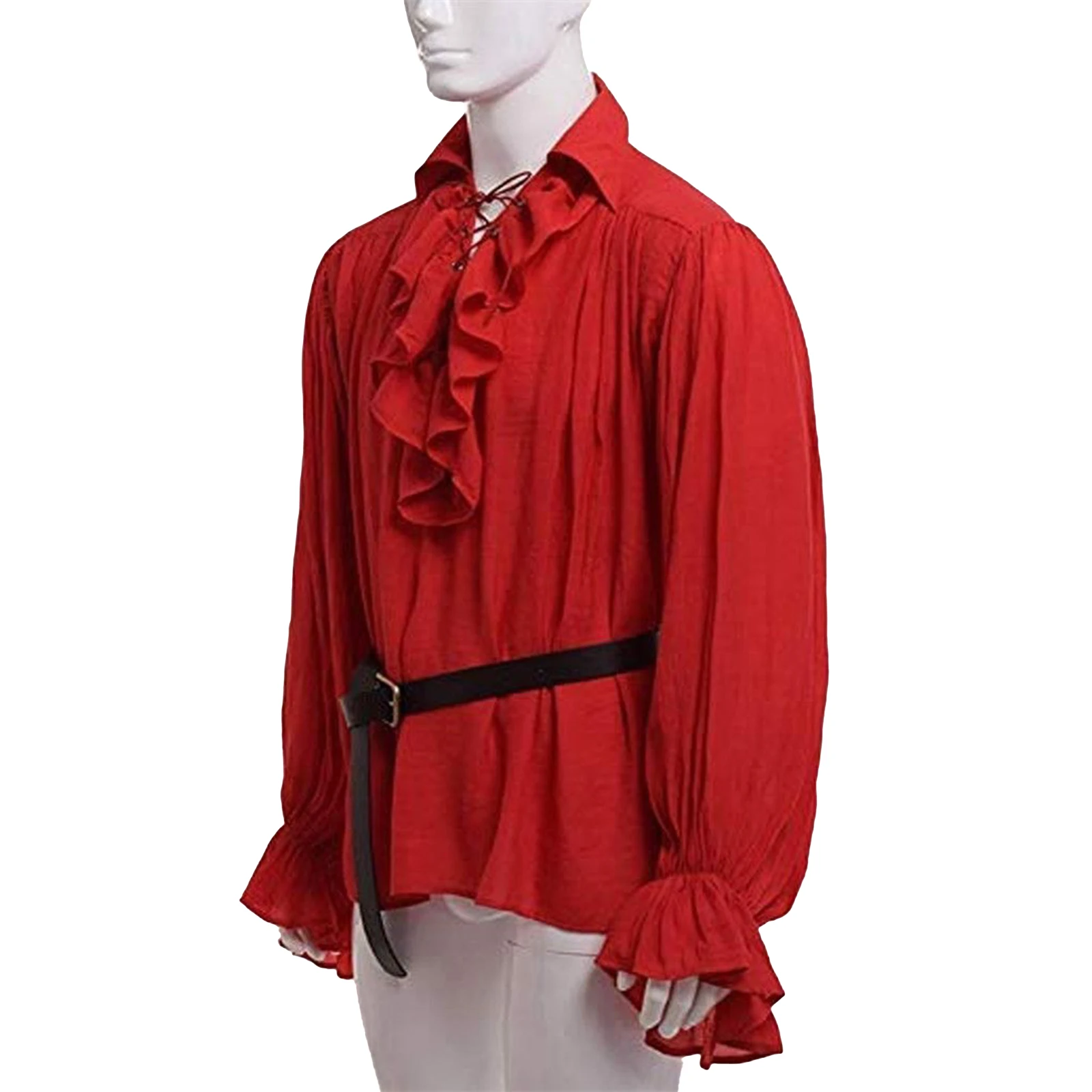 Mens Renaissance Costume Ruffled Long Sleeve Lace Up Medieval Steampunk Pirate Shirt Cosplay Prince Drama Stage Costume Tops