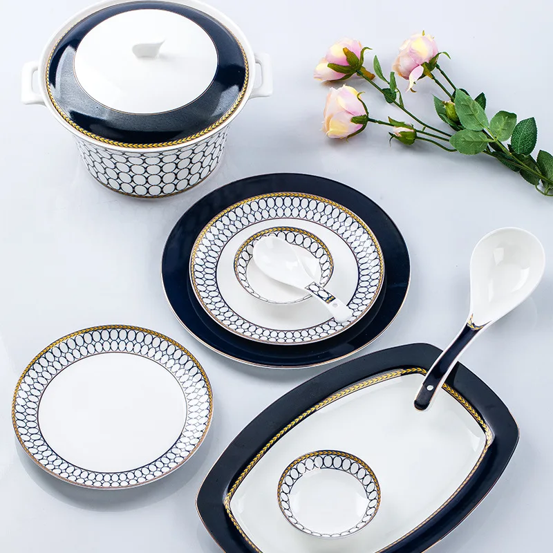 Dish set Household European simple ceramic plate Light luxury tableware Dish set Wholesale custom dinnerware