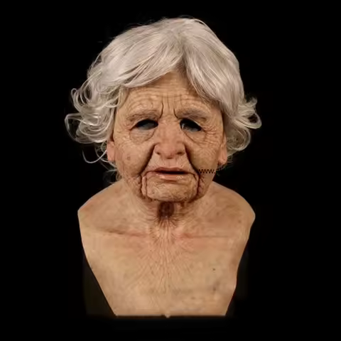 Mock Grandpa Grandma Latex Mask Halloween Old Man Head Horror Funny Wig Headgear Props