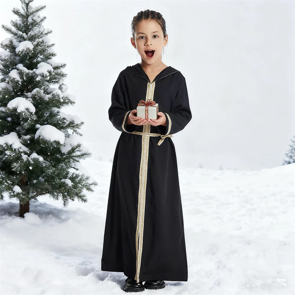 

Moroccan Kids Girls Hooded Dress Dubai Turkey Abaya Muslim Child Kaftan Ramadan Abayas Saudi Arabic Robe Eid Party Gown Djellaba
