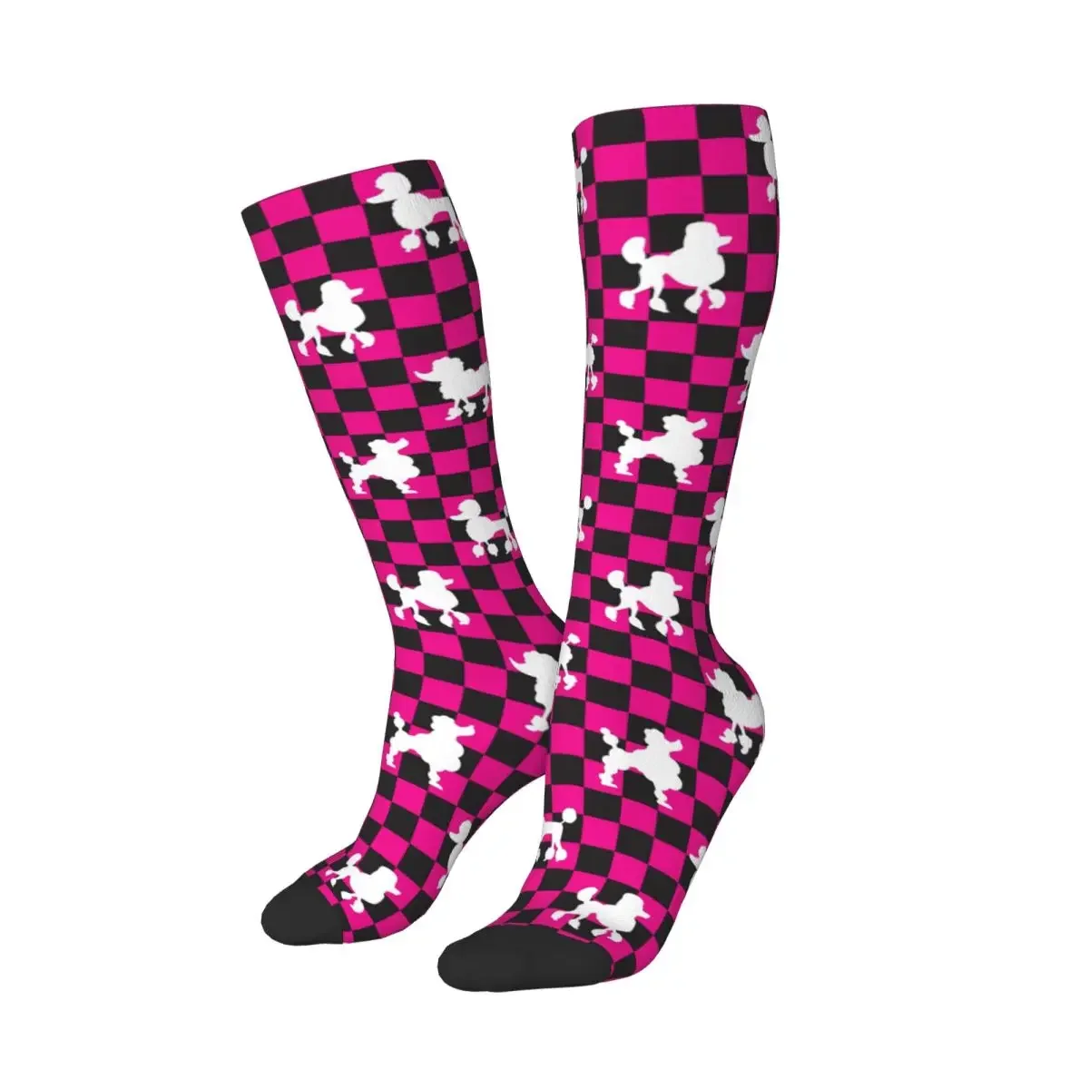 Checkered Poodles Socks Harajuku Sweat Absorbing Stockings All Season Long Socks Accessories for Unisex Christmas Gifts