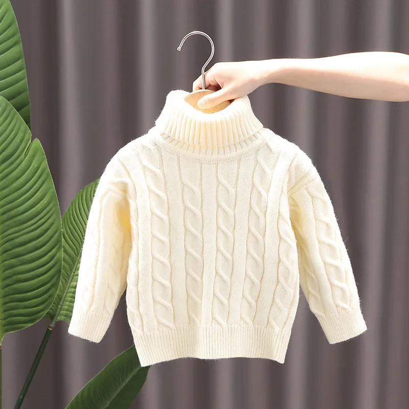 Baby Girl Autumn Winter Turtleneck Sweater Cotton Solid Ribbed Kid Toddler Girl Pullover Plus Velvet Warm Little Girl Undershirt