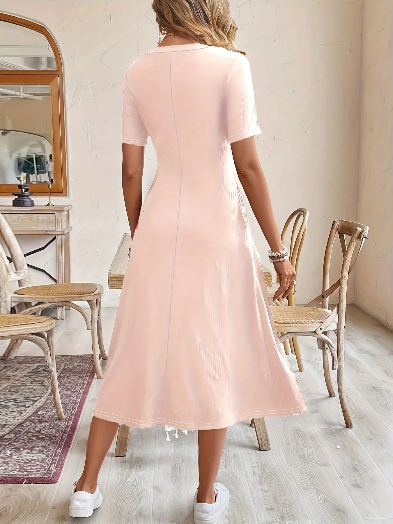 Ping Damen Übergroßes gewebtes Kleid Lässig Bohemian Maxi Sommer A-Linie Lange Kleidung in voller Länge Ping