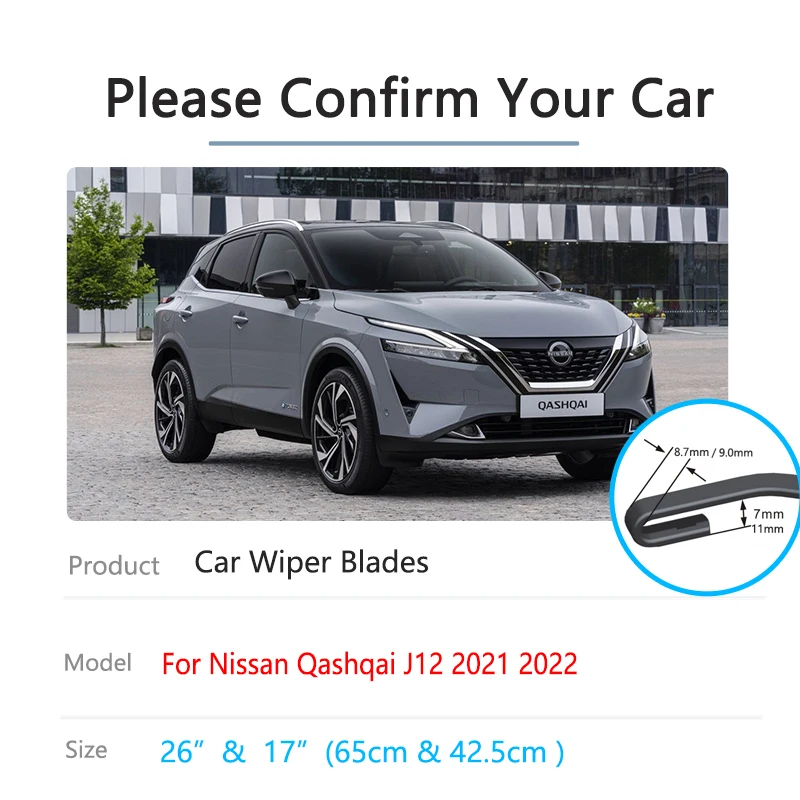 For Nissan Qashqai J12 MK3 2021 2022 Front Winter Wiper Blades Window Brushes Washers Boneless Frameless Rubber Car Accessories