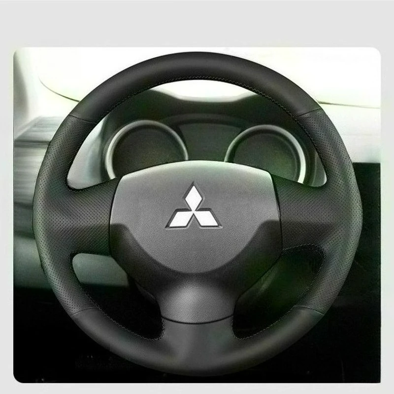 

For Mitsubishi Lancer EX 10 Lancer X Outlander Hand-stitched renovation wear-resistant black Leather car steering wheel cover