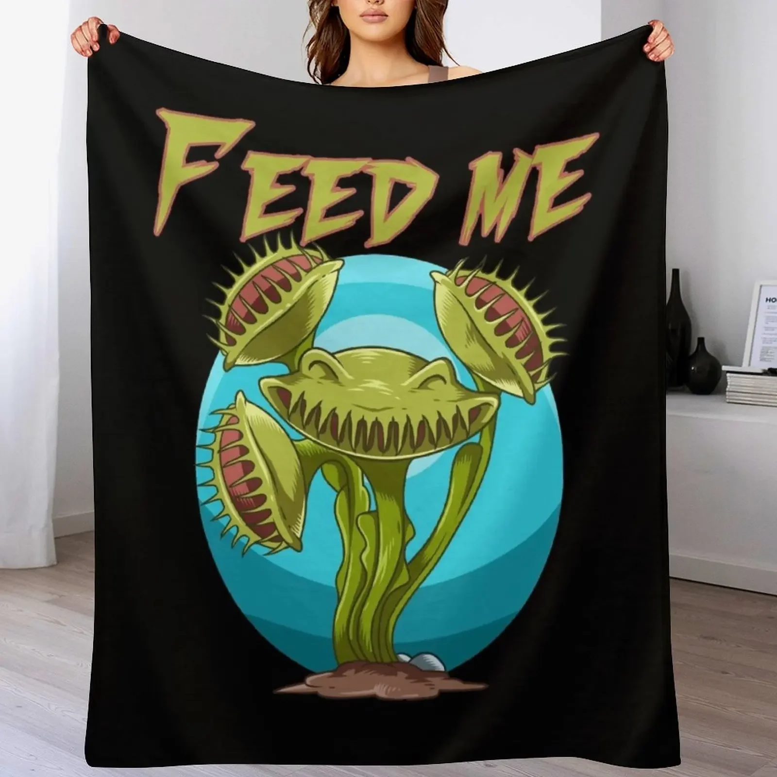 Manta decorativa suave para amantes y cultivadores de plantas, diseño Feed Me Dionaea, para sofá