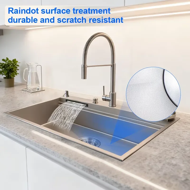 Modern 304 Stainless Steel Kitchen Sink Single Bowl Handmade Design Scratch Resistant Surface Water Saving Faucet Compatible