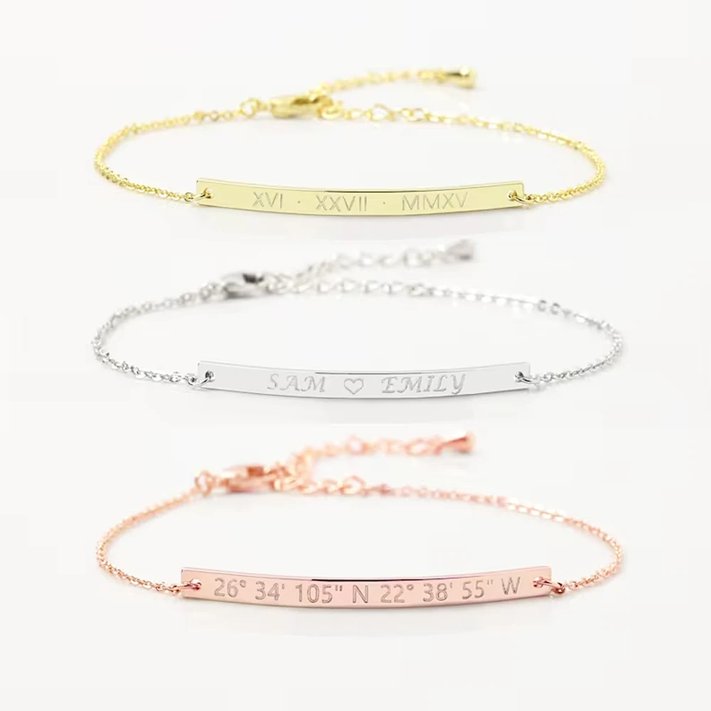 Bracelets Personnalisés avec Nom Gravé pour Homme et Femme, Pendentif en Acier Inoxydable, Plaque Nominative, Cadeau Bijoux