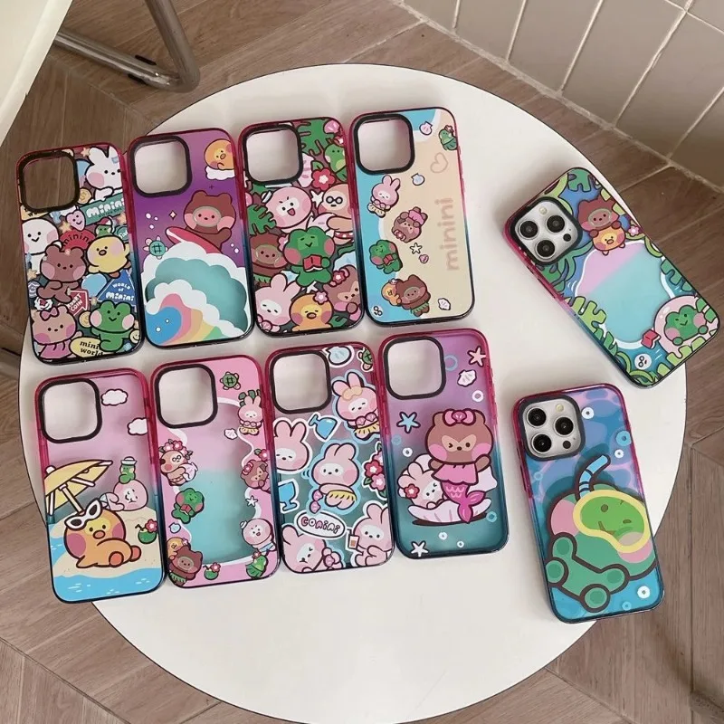 

Cute Summer Animals 2.5 Acrylic Colorful Border Phone Case Cover for IPhone 12 13 14 15 Pro Max Case