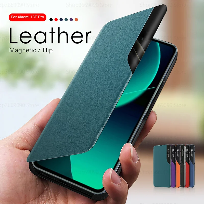 PU Leather Smart Window View Flip Cover For Xiaomi 13T Pro Mi13 T Pro Mi13TPro Xiaomi13TPro Case Magnetic Stand Coques 6.67inch