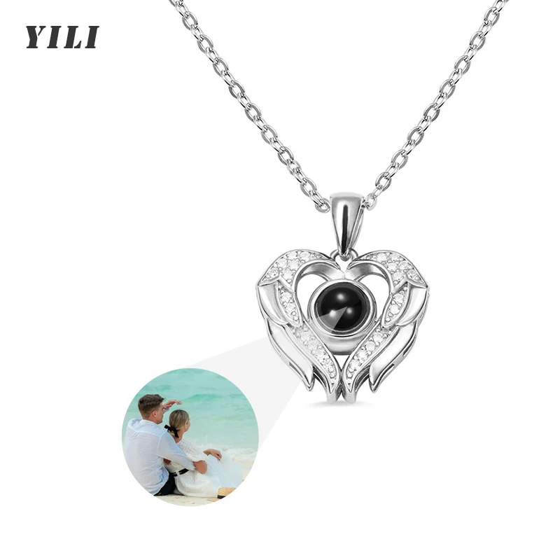 Personalisierte Foto-Projektions-Halskette mit Bild im Inneren Ich Liebe Dich Halskette in 100 Sprachen Personalisierter Herzanhänger Geschenk