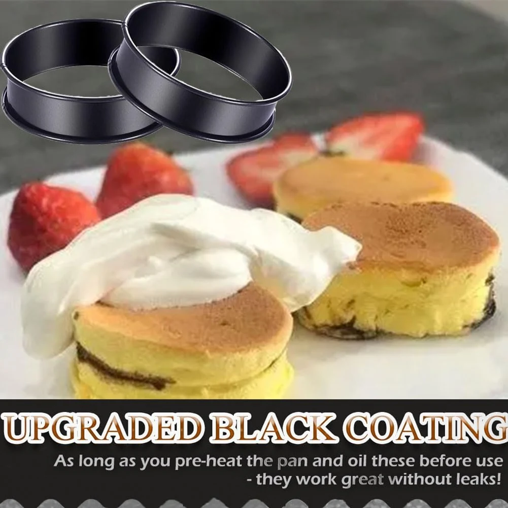 16 عبوة من حلقات المافن الإنجليزية، حلقات كرمبيت غير لاصقة - حلقات تورتة مزدوجة ملفوفة من الفولاذ المقاوم للصدأ، مستديرة سوداء 3.15 بوصة