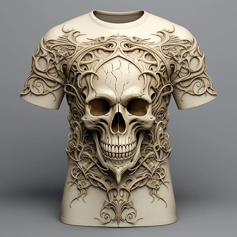 Skull T-Shirts For Men 3d Spider Print Street Designer Men's Clothing Daily Casual Short Sleeves Tops Loose Oversized Sweatshirt