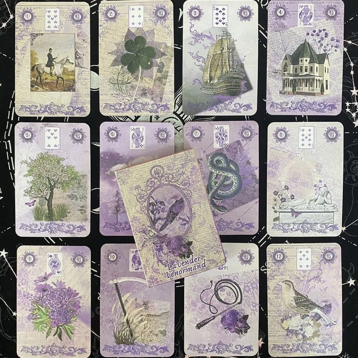 Lavender Lenormand Deck 9*6cm - 36 Cards with Vintage Botanical Illustrations, Shabby Chic Purple Aesthetic Tarot Alternative - view 6