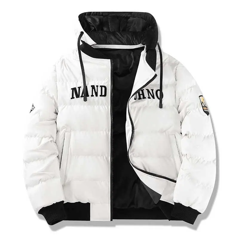 New Autumn Winter Embroidered Cotton Jacket Men's Thickened Fake Two-Piece Cotton Coat Anti-Stain Casual Style Long Length