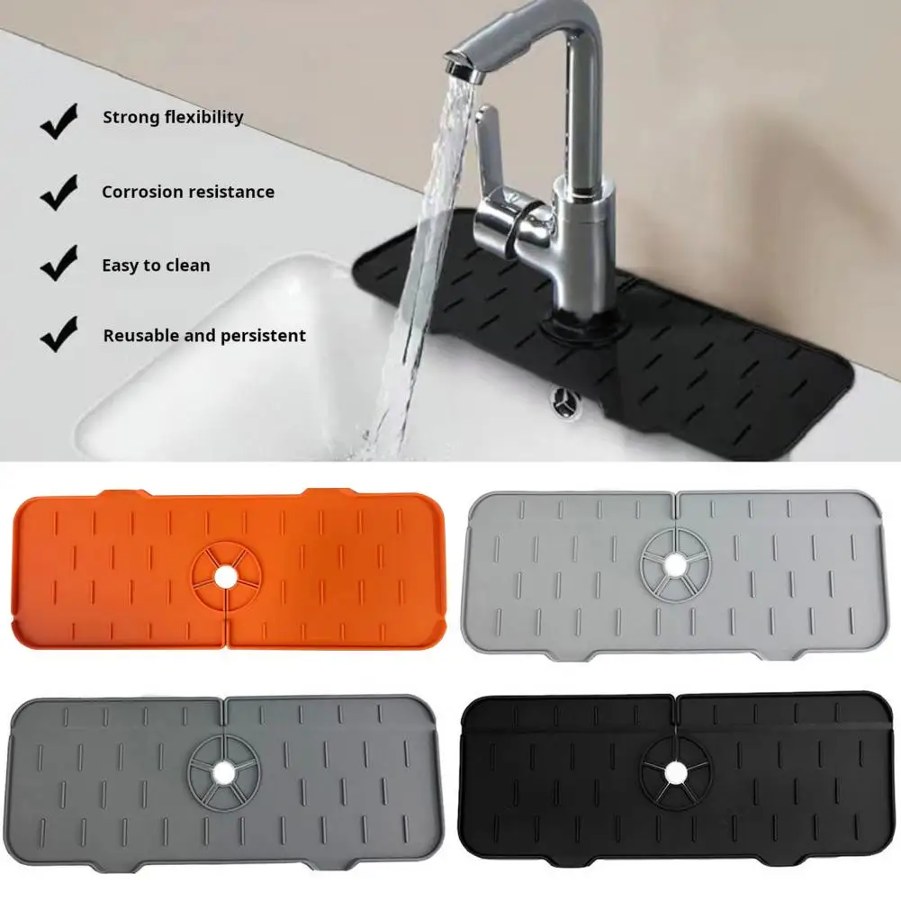 Faucet Drain Mat Kitchen Bathroom Countertop Mat Sink Drying Mat Kitchen Faucet Drip Protector Sink Raised Edge Drain Pad