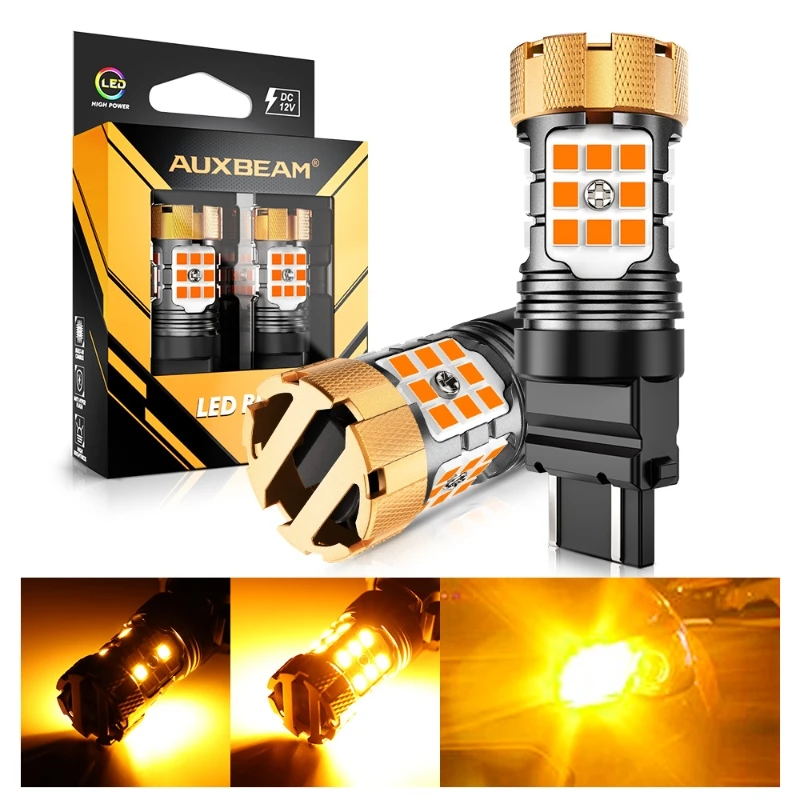 Auxbeam 50W 4000LM T25 3157 3156 LED Turn Signal Light Rear/Front, Side Maker Light Bulbs 3000K Amber B21-PRO Series