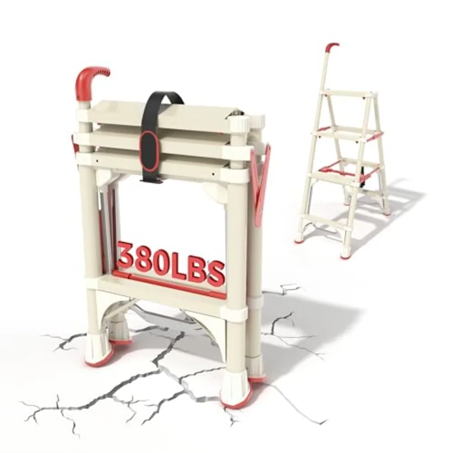 

Telescoping 4-Step Ladder 3.5FT Folding Step Stool with Safety Lock Wide Non-Slip Pedals Retractable Handgrip Heavy Duty 380 lb