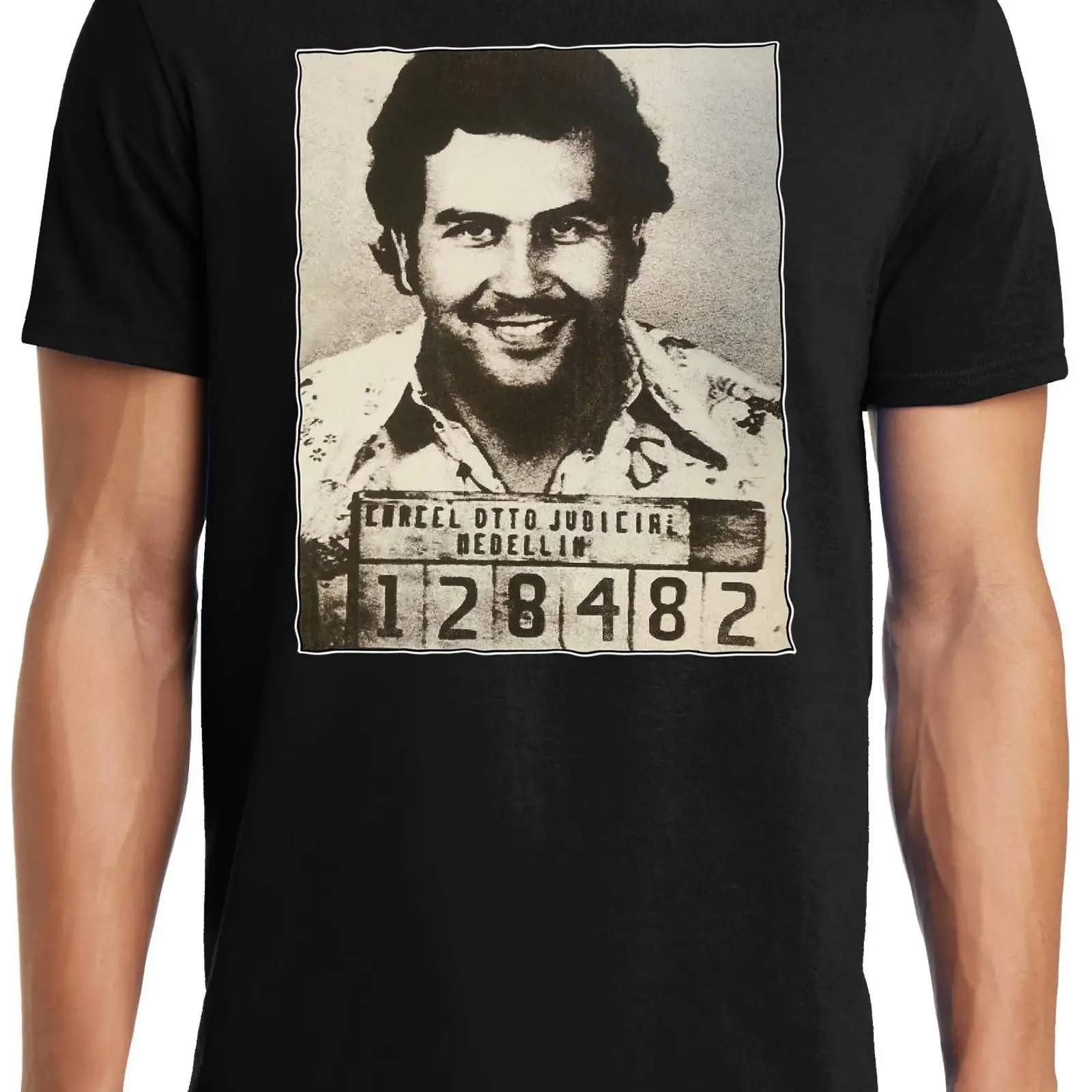 T-shirt PubliciT grande taille King Size Pablo Escobar Mugshot, style vintage délavé, streetwear, pour un usage quotidien décontracté
