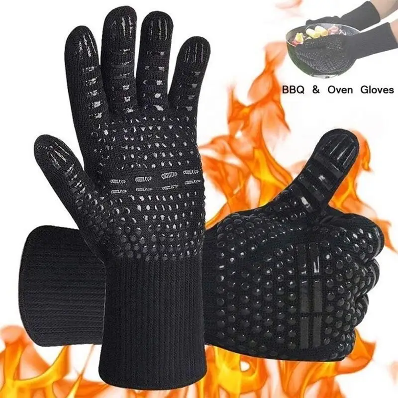 Grillhandschuhe, extrem hitzebeständige Silikon-Grillhandschuhe, rutschfeste lange Ofenhandschuhe, Fäustlinge, Grillen, Grillen, Kochen, Backen