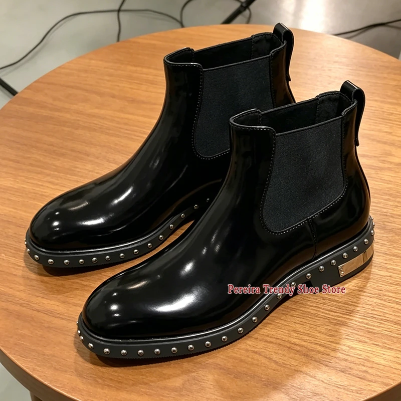 

Мужские ботинки челси на толстой подошве в британском стиле, из лакированной кожи, без застежек, для вечеринок, свадеб и деловых мероприятий