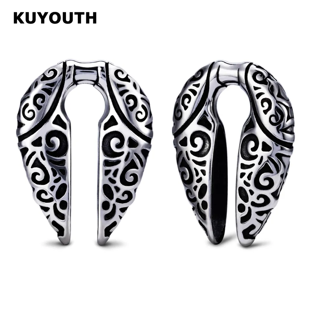 ​KUYOUTH New Stainless Steel Pattern Ear Weight Hanger Expanders Dangle Piercing Earring Gauges Body Jewelry Stretchers 8mm 2PCS