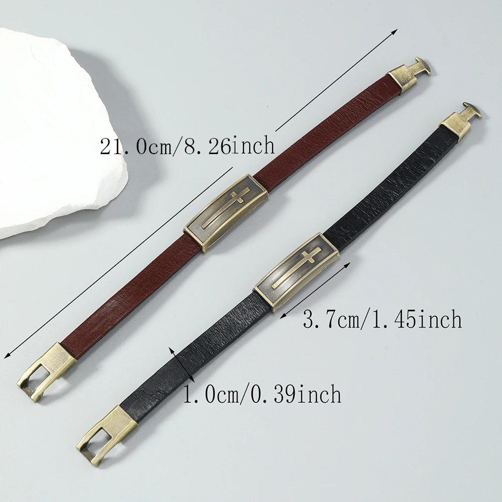 1 Piece Cross bangle vintage leather bracelet for men