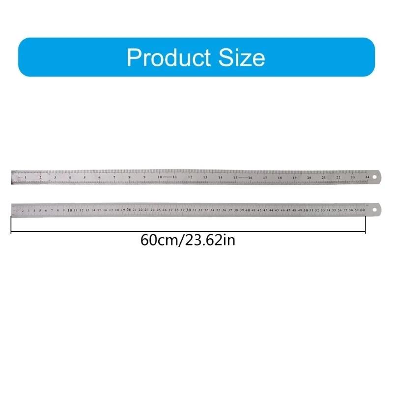 Hanging Measuring Ruler Stainless Steel Double Side for School Office 24 Inch
