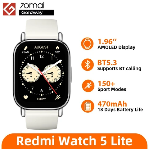 Глобальная версия Xiaomi Redmi Watch 5 Lite с экраном AMOLED 1,96 дюйма, аккумулятором 470 мАч, Bluetooth-вызовами, более 150 фитнес-режимами. Умные часы Mi. топ 8 умные часы xiomi - №7