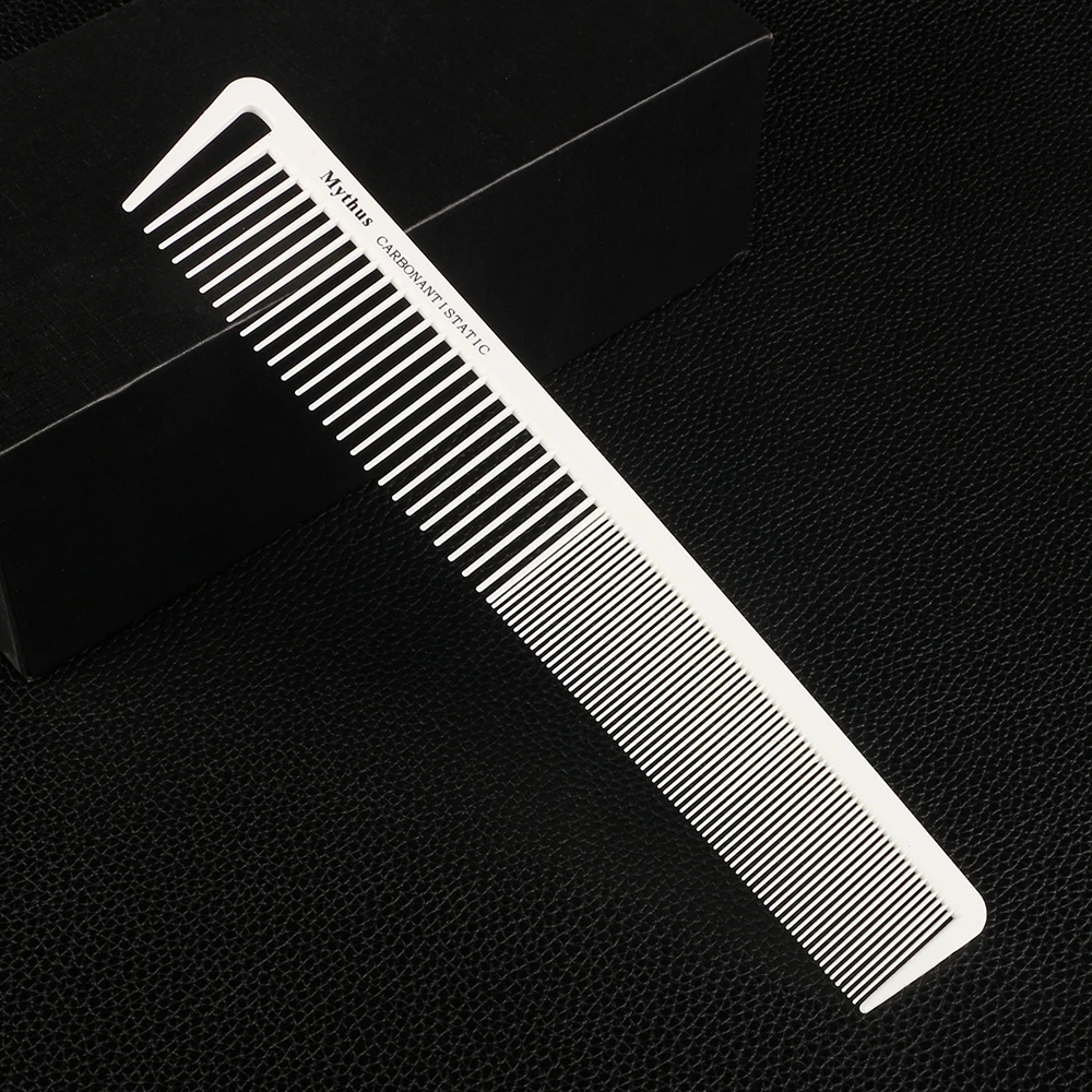 Mythus-Pente Anti-Estático para Barbeiro, Ferramentas de Cabelo Profissional, Carbono, White Rat Tail Comb, Beleza