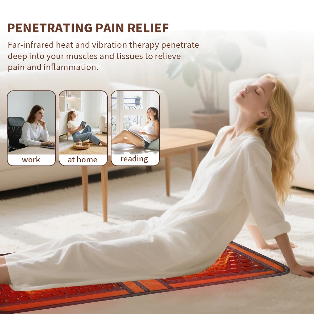Far Infrared Heating Mat with Germanium Tourmaline Stones Hot Stone Massage Therapy Foldable Design for Home Office Travel Relax
