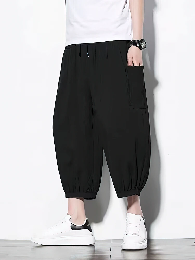 Летние брюки из ледяного шелка, мужские мешковатые повседневные шорты, пляжная одежда, широкие брюки для бега, шорты-карго, спортивные спортивные штаны для бега, мужские