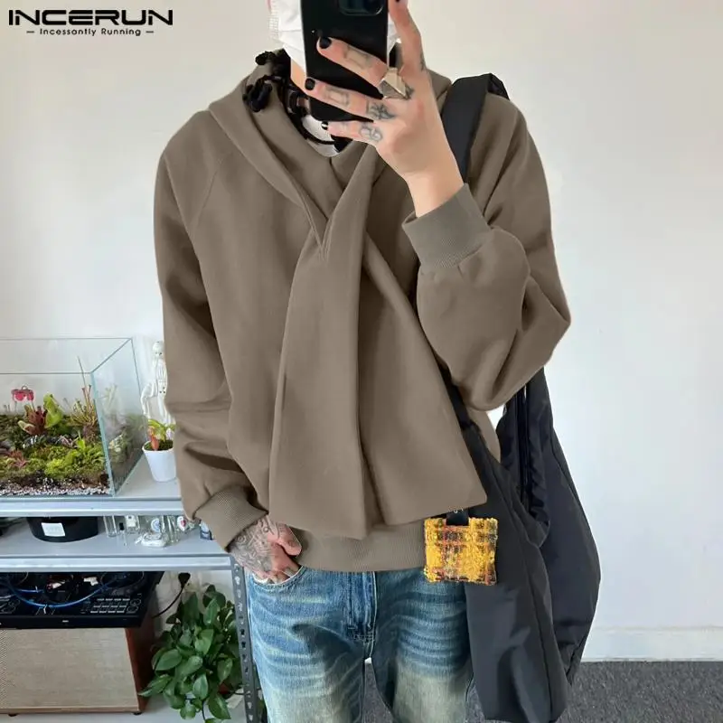 

INCERUN Tops 2024 Korean Style Men's Deconstructive Design Solid Hooded Sweatshirt Casual Simple Male Long Sleeved Hoodies S-5XL