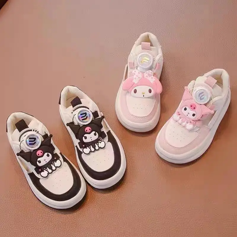 Sanrio Girls Sneakers Cartoon My Melody Rotary Button Style Children's Breathable Kuromi Casual Shoes Wear Resistant Sole New