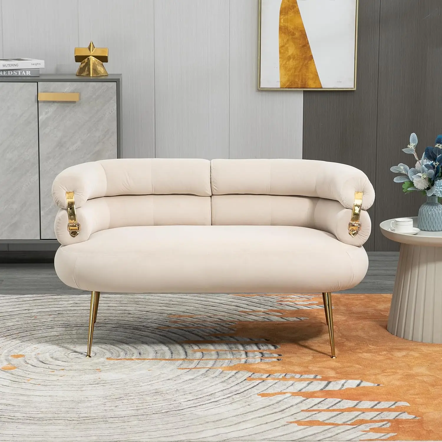 

Velvet Loveseat, 2 Seater Small Sofa Couch, Modern Couches for Living Room, Soft Indoor Sofa with Gold Metal Legs for Apartment