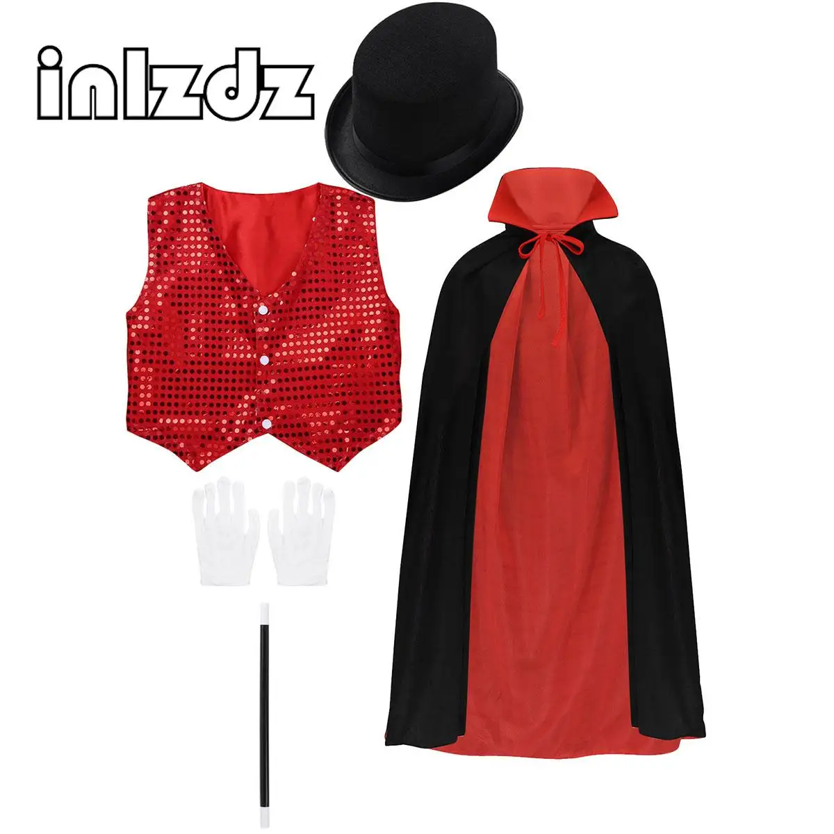 

Kids Magician Role Play Cloak Waistcoat Cape Hat Magic Wand Set Children Cosplay Costume Halloween Carnival Performance Outfits