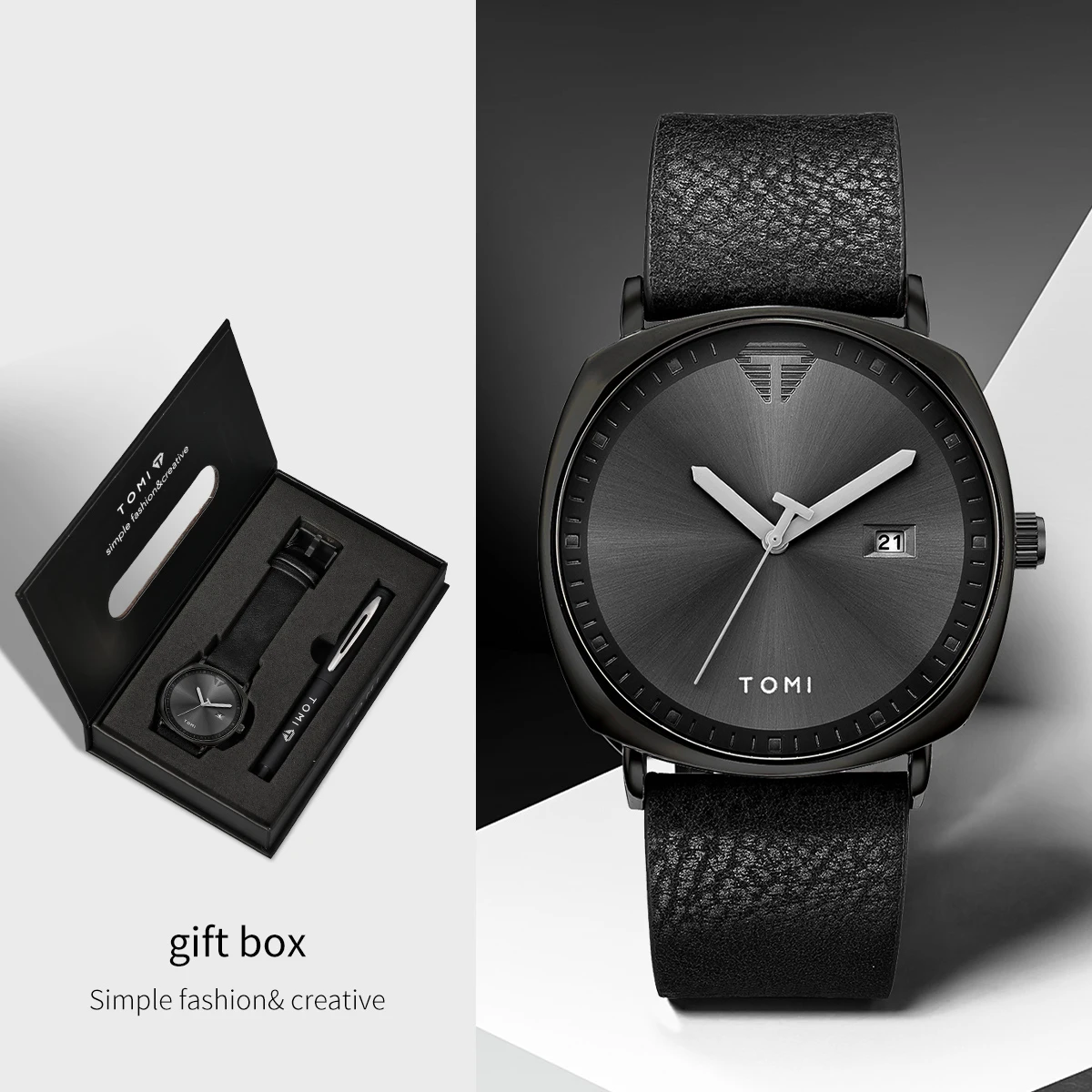 TOMI New 2PCS Luxury Business Men Watch Gift Box Set Simple and