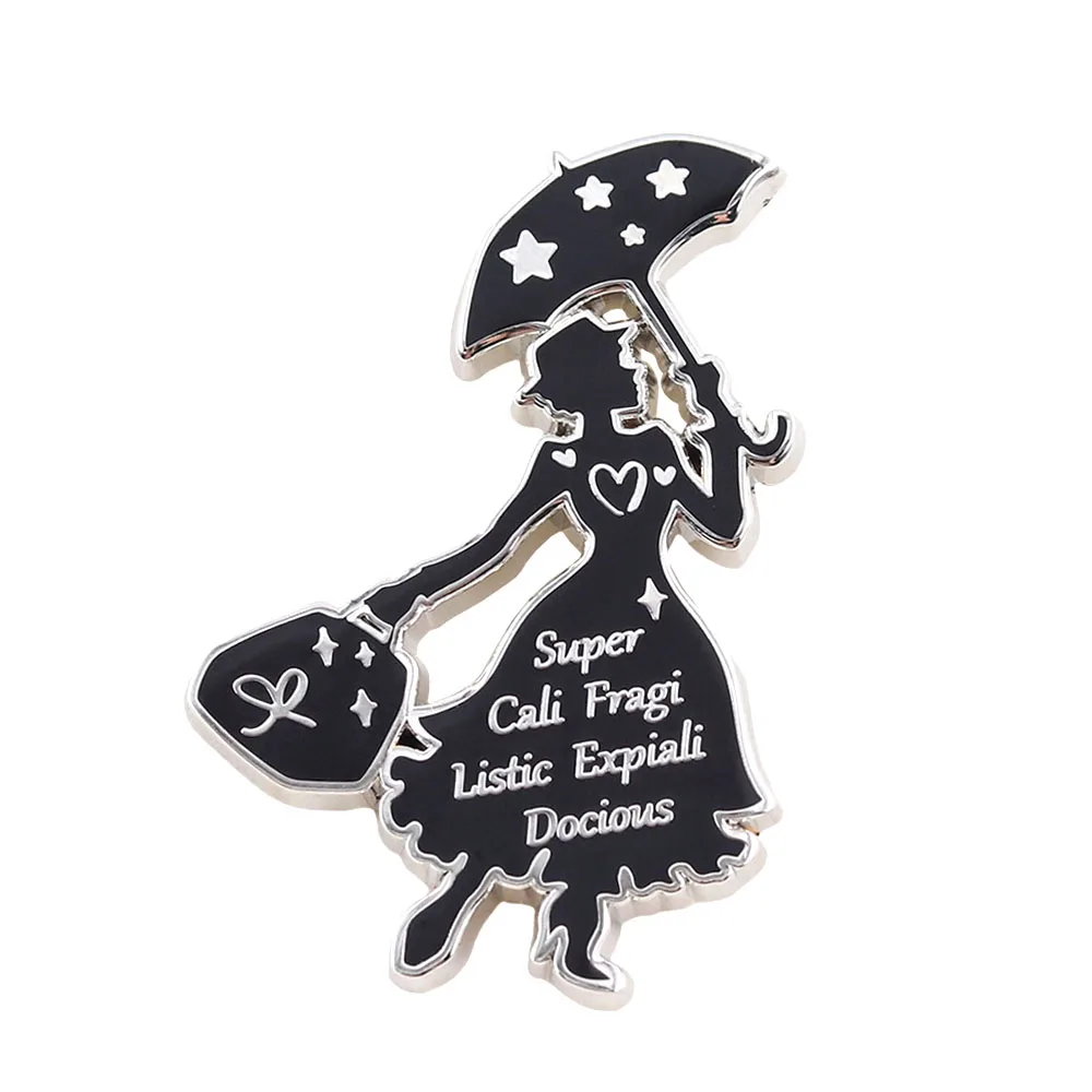 Mary Poppins Emaille-Pin Regenschirm-Silhouette Brosche Klassisches Musikfilm-Accessoire Rucksack-Jacken-Dekoration Fangeschenk – Detail 5